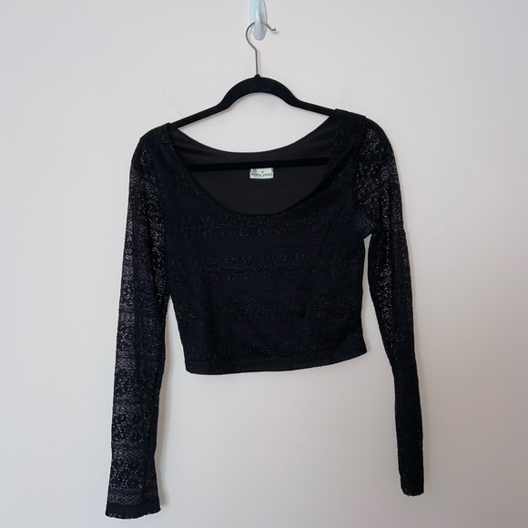 Mary Jane USA Crop Top Long Sheer Sleeves in Black Size ~M - Picture 1 of 9